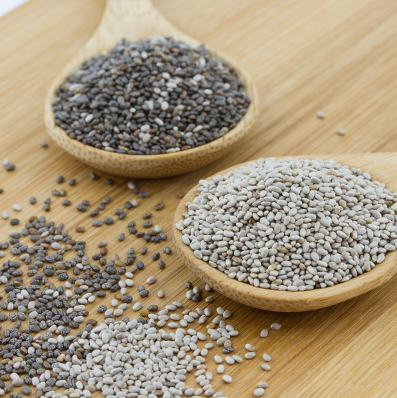 natural chia seeds in black and white