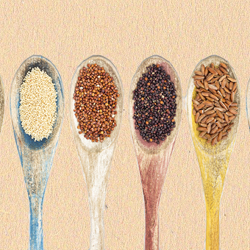 sorghum, chia, amaranth,red quinoa, black quinoa, brown rice, teff, buckwheat, gold flax