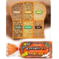 flourless bread containing wheat, barley, millet, lentils, soybeans, and spelt