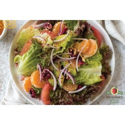 Mixed green salad with citrus fruit, onion, and apple cider vinaigrette