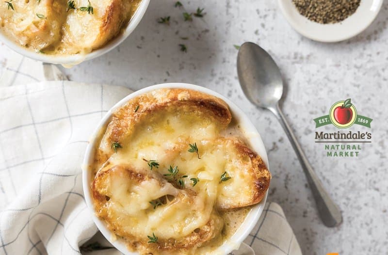 Cozy french onion and mushroom soup for vegetarians to celebrate National Homemade Soup Day