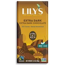 Bar of fair trade, non-gmo dark chocolate with Stevia