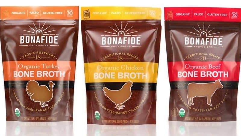 Frozen bone broth in turkey, chicken, and beef