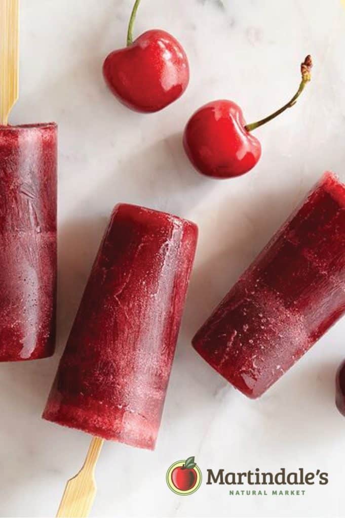 Cherry Basil Popsicles on countertop