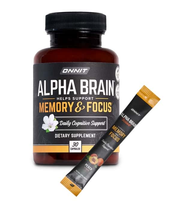 Alpha Brain capsules and peach flavor instant memory focus