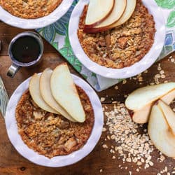 warm oatmeal baked with freshly chopped pears for breakfast