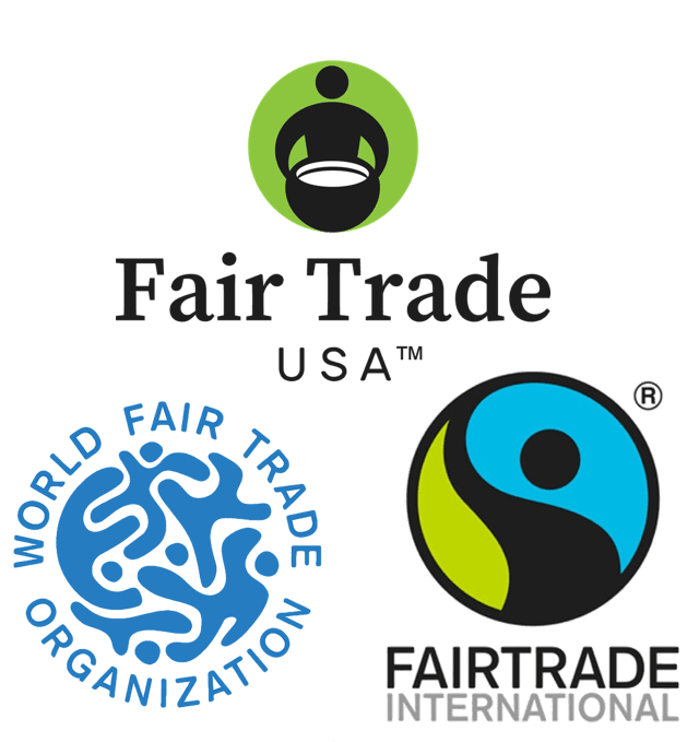 A grid with the three major Fair Trade certifying bodies represented