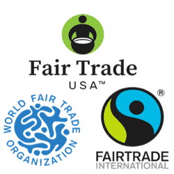 A grid with the three major Fair Trade certifying bodies represented