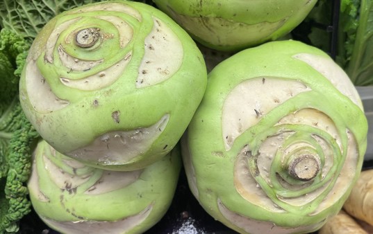 Locally and Organically Grown Kohlrabi awaiting purchase in the Martindale's produce section