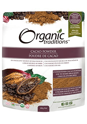 A bag of organic fair trade cacao powder from Organic Traditions