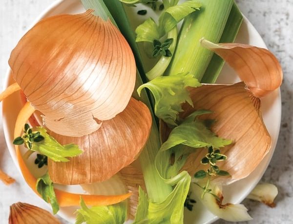 a reclaimed vegetable stock made from kitchen scraps