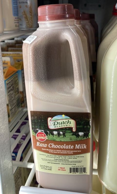 A container of Dutch Meadows natural chocolate milk