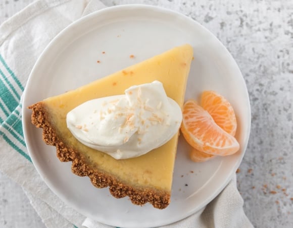 Coconut citrus pie refreshing dessert with a slice of tangerine